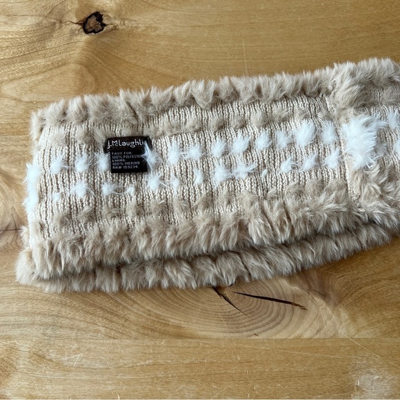 J MCLAUGHLIN AZALEA FAUX FUR NECK WARMER OS SAND OFF WHT STRIPE LUXURY ELEGANT - Picture 8 of 8